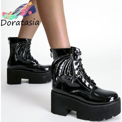 DORATASIA INS Hot Sale Black Zipper Bat Decoration High Heel Platform Boots Women Cool Fashion Punk Goth Cosplay Shoes