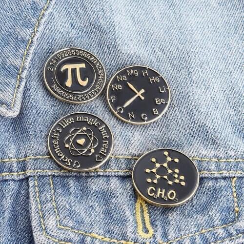 Creative Chemical Series Enamel Pins Math Pi Bros Brooches Clock Lapel Pin Backpack Badge Jewelry Gift for Friends Wholesale