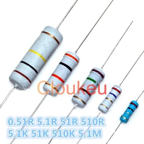 1/8W 1/4W 1/2W 1W 2W 3W 5W 1% 5% Color ring resistance 0.51R 5.1R 51R 510R 5.1K 51K 510K 5.1M Ohm