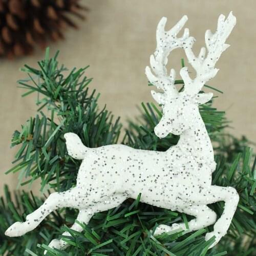 1Pcs 13cm Sequin Silver White Elk Plastic Christmas Home Decoration Elk Christmas Tree Decor Pendant Xmas Gift Decoration