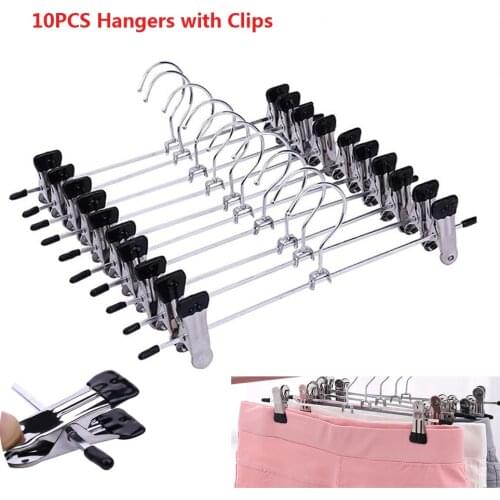 10pcs Stainless Steel Trousers Rack Clip Anti-slip Clothespin Pants Clamp Clothes Hanger Drying Racks For Balcony Bathroom