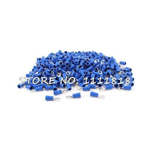 1000Pcs RVS2-4 Ring Tongue Pre Insulated Terminal Blue for #8 Stud AWG 16-14