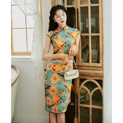 2021 satin cheongsam dress lady chinese qipao dress wedding party traditional cheongsam vestidso qipao dress elegant party dress