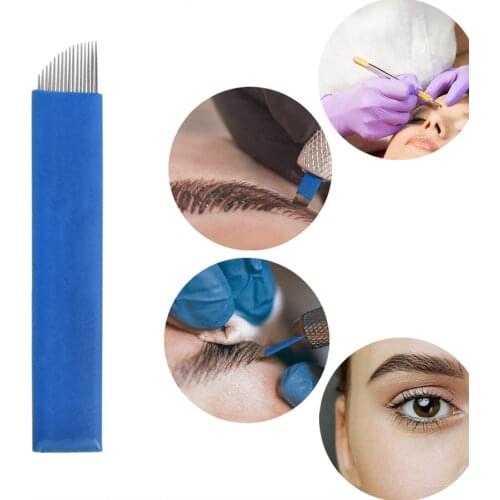 Tattoo Needles 50Pcs 16Pin Blue Stainless Steel Microblading Blades Professional Eyebrow Lip Permanent Makeup Tattoo Supply