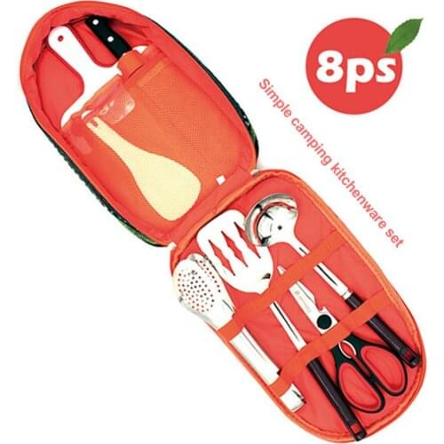 8 Pcs/set Portable Camping Cookware Barbecue Kit Stainless Steel Kitchen Utensil Organizer Travel Cooking Set
