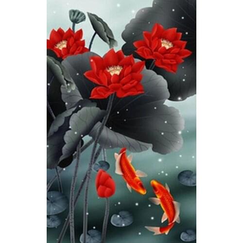 Diamond mosaic full square diamond embroidery beads Pond Lotus Lovers Fish flower diamond cross stitch sets unfinish painting