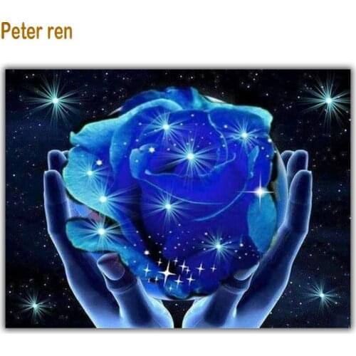 Peter ren Diamond painting Beauty hands cross stitch portrait Square\Round mosaic Rhinestone Full embroidery Blue rose in hand