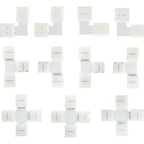 Solderless Connector 2/3/4/5pin T L X Shape Corner 10mm 10PCS Width For WS2812 5050 RGB Led Strip