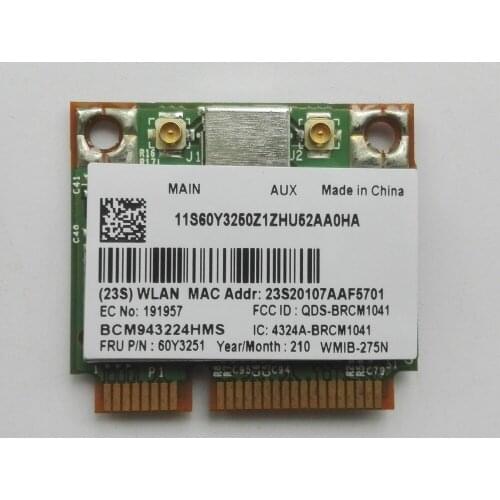 Wireless Adapter Card for BCM943224HMS Dual-Band 802.11a/b/g/n 300Mbps WiFi For Lenovo Thinkpad E420 E520 Series, FRU 60Y3251