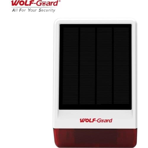 Wolf-Guard 120dB Solar Siren Wireless Outdoor Weather-Proof Flashing Alarm Host for Home Security Anti-Theft Burglar System