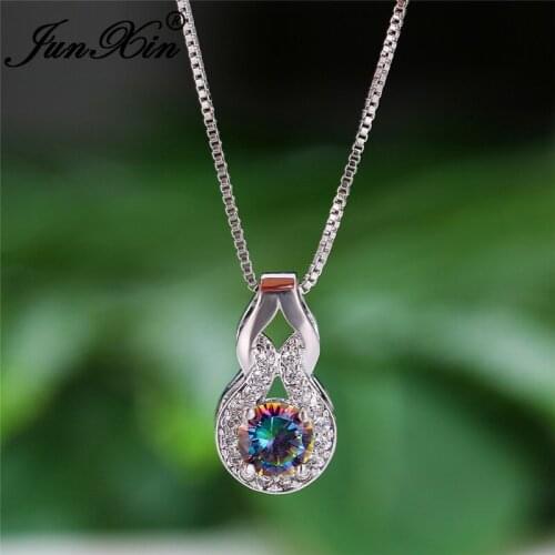 Rainbow Gourd Pendant Necklaces For Women White Gold Round Zircon Blue Pink Black Zircon Clavicle Necklace Female Jewelry Gifts