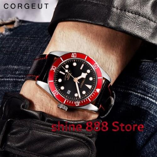 41mm Corgeut watch Red bezel black dial golden rim hands black insert Bezel sapphire glass MIYOTA Automatic movement Mens watch