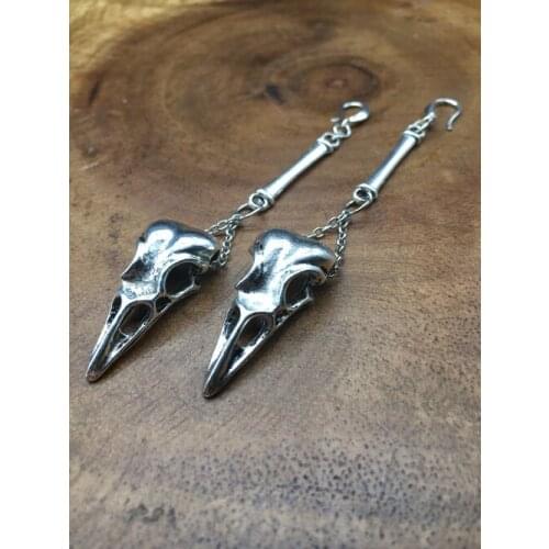 CROW SKULL EARRINGS Raven Skull Earrings/ Bird Bone Jewelry / Silver Plated Earrings