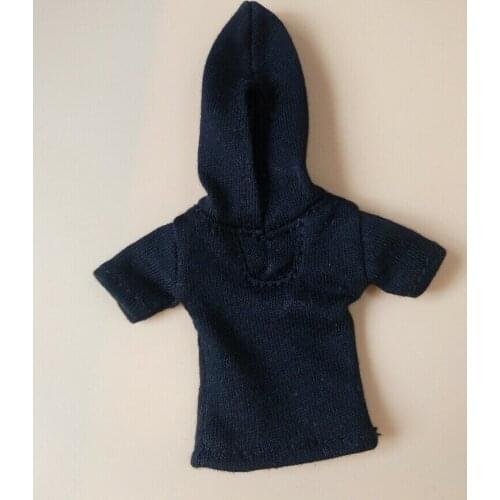 Black 1/12 Scale Hooded T-shirt Model For 6"Action Figures Doll