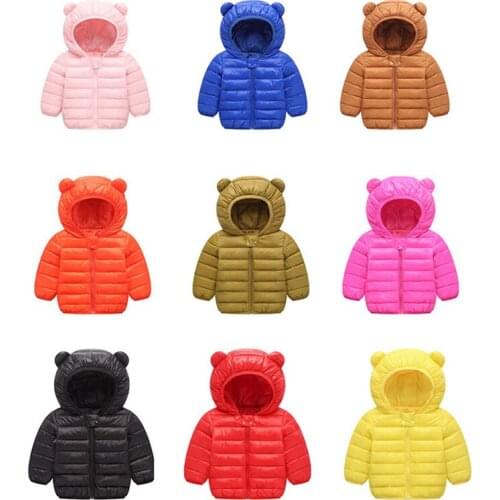 Children Cotton Padded Jacket Korean Autumn Winter Light Zipper Round Neck Baby Kids Down Jacket