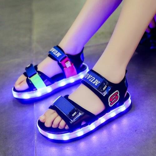 2021 Children Led Light Shoes USB Charging Baby Anti-slippery Shoes Glowing Sandals Girls Breathable Sandals with Luminous Sole