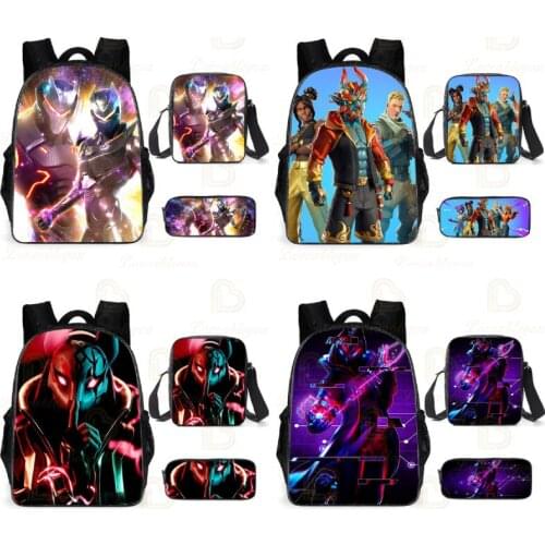 Kid Schoolbag 3pcs Set Fortnite Backpack Pencilcase Crossby Bag Bookbag Boys Girls Student Bag Children Birthday Gifts