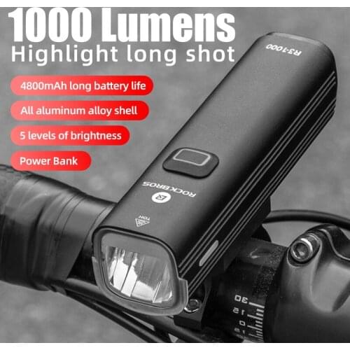 ROCKBROS 1000lumen Bike Lights 4800mAh Front Bicycle Lamp Road MTB Headlight Power Bank Flashlight Handlebar LED Bike Highlight