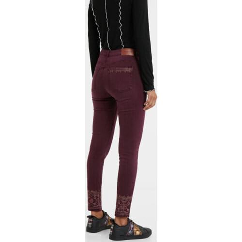 Spain Desigual, pants embroidery, stretch, thin jeans, black model, red model