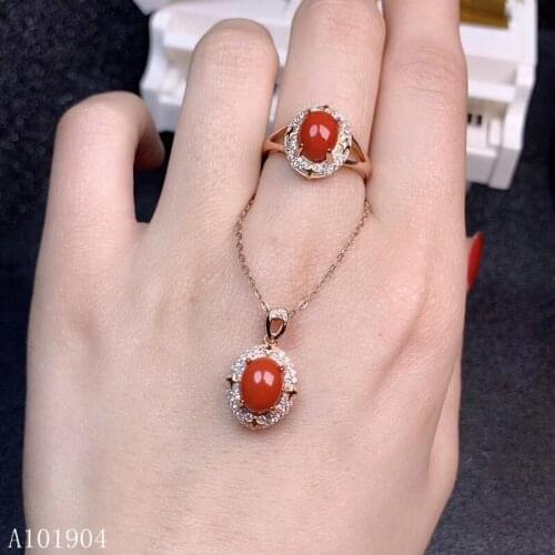 KJJEAXCMY boutique jewelry 925 sterling silver inlaid natural red coral female models luxury necklace pendant ring support detec