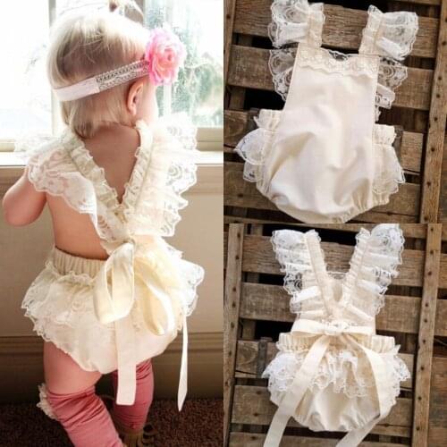 Newborn Lovely Infant Clothing Baby Girls White Lace Ruffle Romper Sleeveless Jumpsuits Outfits Baby Onesit