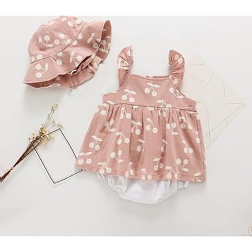 Summer Baby Clothes Baby Rompers New Summer Clothes Fashion Cute Cherry Prints Kids Clothing Rompers Dress With Hat