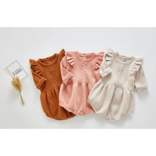 Spring Autumn Baby Girl Princess Style Romper Newborn Triangle Climbing Clothes Baby Bag Butt Clothes Knitted Baby Jumpsuit