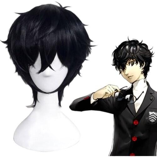 Game P5 Kurusu Akira Cosplay Costumes Wig Persona 5 Amamiya Ren Hero Short Black Heat Resistant Synthetic Hair