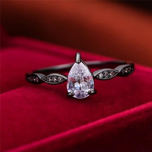 Cute Female Small Water Drop Ring Promise Black Gold Love Engagement Ring Vintage Wedding Rings For Women