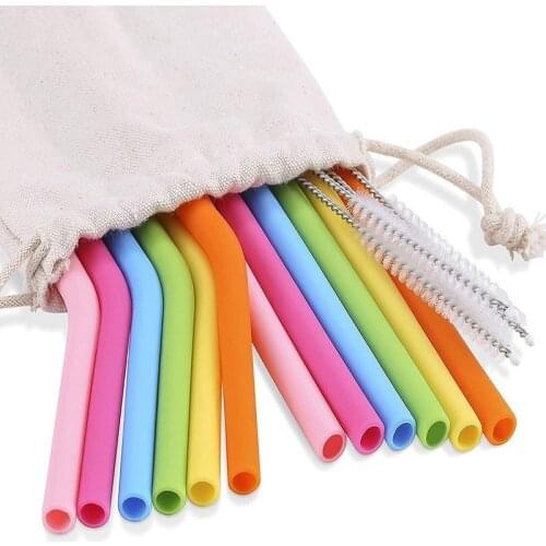Reusable Silicone Straws Food Grade Silicone Flexible Bent Straight Drinking Straw With Cleaner Brush coffee Party Bar Accessory