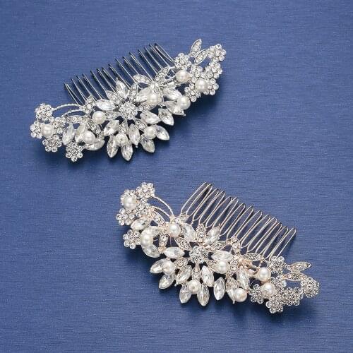 Fashion Pearls Crystal Hair Combs For Wedding Hair Accessories Bridal Women Rose Gold Silver Color Head Clips Pins Sticks