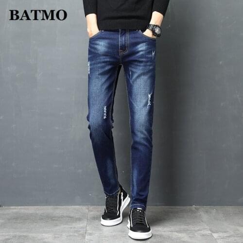 Batmo 2019 new arrival high quality casual slim elastic black jeans men ,mens pencil pants ,skinny jeans men 1018