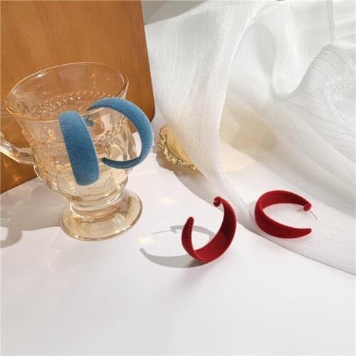 Daily Blue Velvet Big Hoops Earrings Fashion C Shape Bohemian Earrings