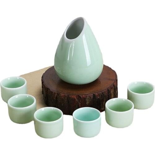 35-300ml Celadon Bar Set Artistic Elegant U-Shaped Beauty Water Drop Wine Decanter Vodka Sake Shochu Cups Jug Hip Flask