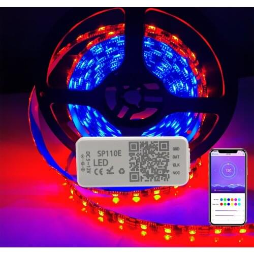 WS2811 RGB 60LEDs/m Waterproof Light Strip Kits with SP110E Bluetooth Led Controller Power Adapter for Room,TV, Ceiling, Cupboar