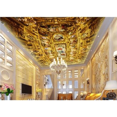 3d wallpaper mural ceiling Luxury golden European architecture ceiling frescoes ceiling wallpaper walls 3d for living room
