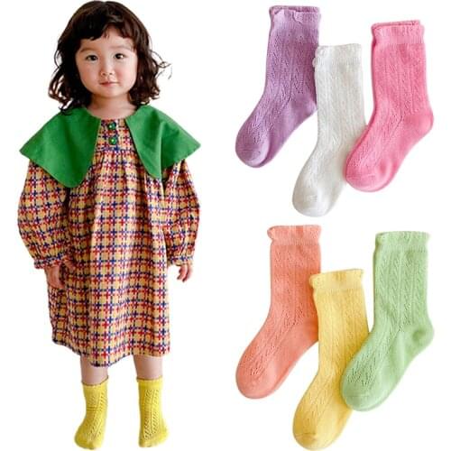 3 PCS 0-8 Kids Socks Summer 90%Cotton Baby Socks Girls Mesh Cute Cool Candy Solid Color Shift Toddler Socks