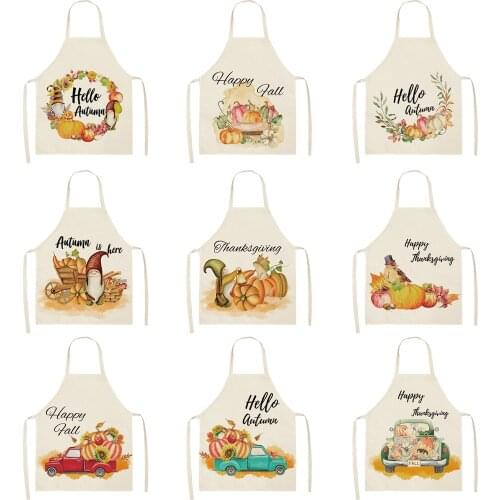 Creative Pumpkin Priinting Women Kitchen Aprons Cooking oil-proof Cotton Linen Antifouling Chef Apron 68*55cm 0167