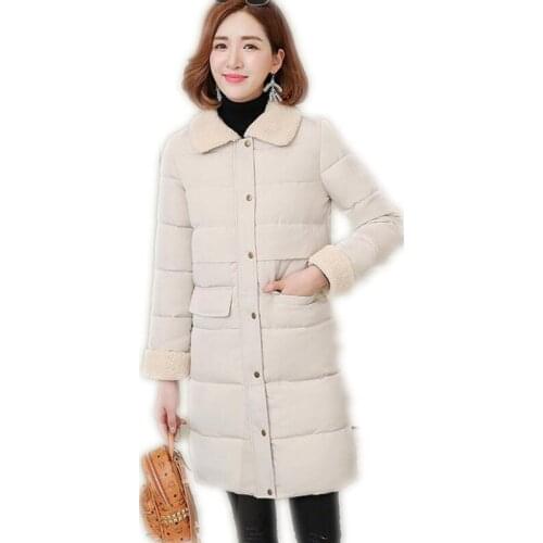 Autumn Winter Women Medium-Long Coat 2018 New Plus Size 3XL Turn-Down Collar Warm Parkas Cotton-Padded Winter Jackets MujerQ1032