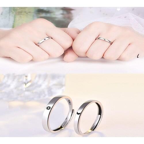 1PC Minimalist Silver Color Sun Moon Open Ring For Women Men Lovers Unique Carving Crescent Engagement Wedding Ring Jewelry