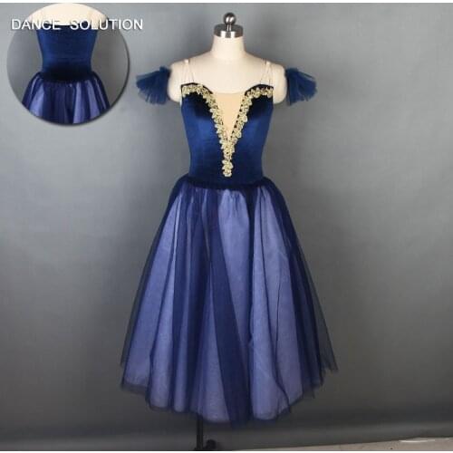 Adult Girls Navy Blue Romantic Tutus Ballerina Dance Costume Long Ballet Tutu with Soft Tulle Arm Bands 11 Sizes Available 19070