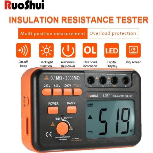 RuoShui 60B+ Insulation Tester New Professional Full Button Easy Operation Ohm Meter megometro Backlight smd earth tester megger