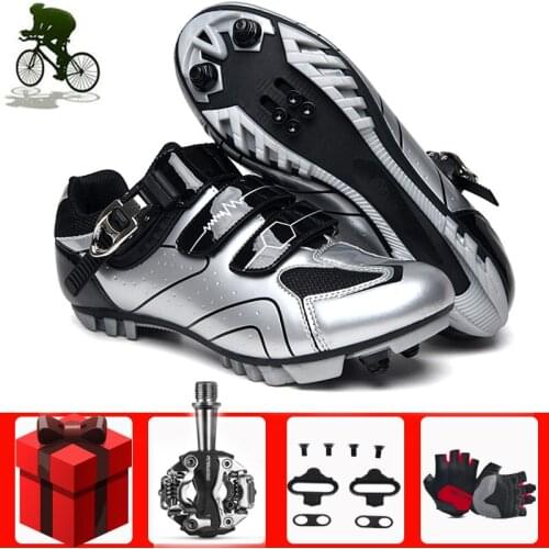 Self-locking Cycling Shoes Men Sapatilha Ciclismo Mtb Non-slip Wear Outdoor Athletic Bicycle Silver Comfortable Bike Bicicleta
