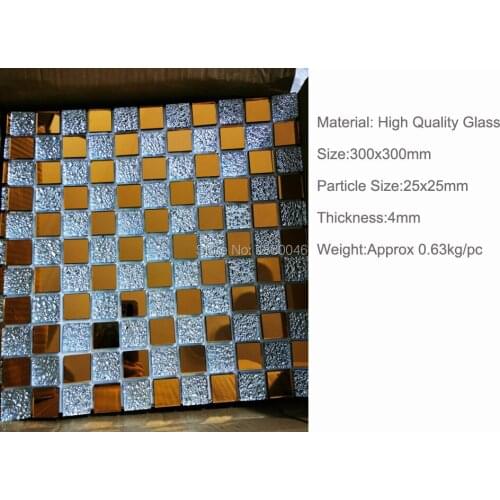 Self-adhesive Crystal Glass mosaic Tawny mix silver color Swimming pool Mosaic Tile Sheet for Kitchen interior glass