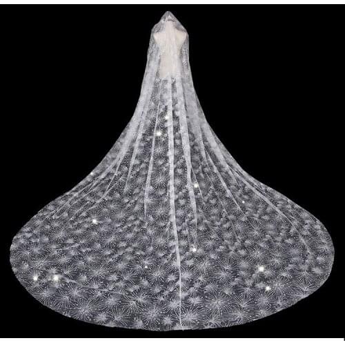 Bling Bling Bridal Veils Sparkly White Long Cathedral Shiny Sequined Wedding Accessories Korean Veil With Comb 3X3.5Meters New