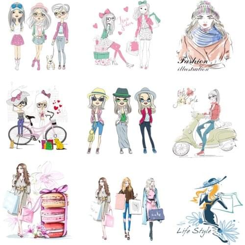 Iron-on Transfers for Clothing Patches for Clothes Girls Stickers Diy Cute Patch Flex Fusible Transfer Stripe Vinyl Adhesive I