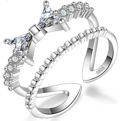 Top New Austria Crystal rings Plata color finger Bow ring wedding engagement Zircon Crystal Rings women jewelry wholesale