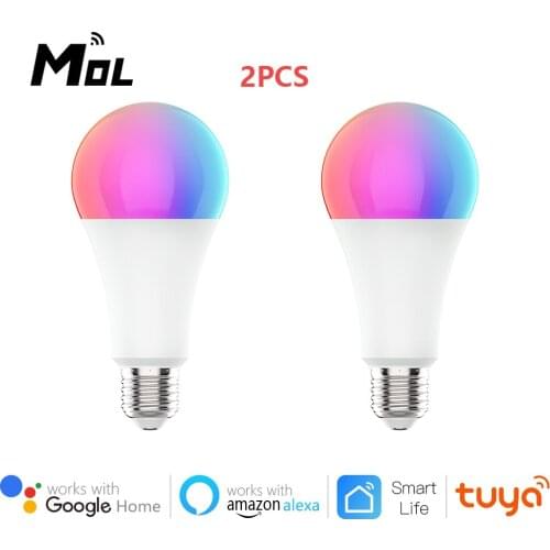 Tuya 2PCS Smart Light Lamp Wifi Bulb 12W Color Changing RGB LED Bulb E27 100-220V APP Remote Compatible Alexa Google Home