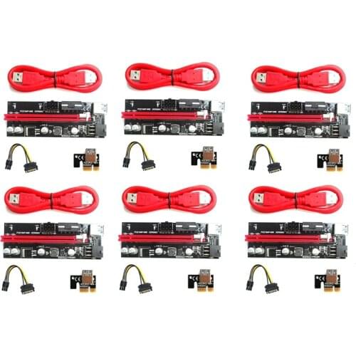VER 009S PCIE Riser 1X to 16X Graphics Extension Card for GPU Mining Riser Card Extender , PCI Express Adapter, 6-Pack