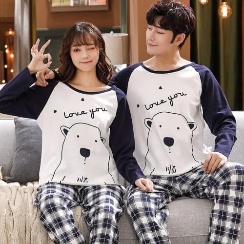 Boy Girl Fun Cartoon Pajamas Couples Lover Pullover Long Sleeve Trousers Pajama Jammies O-neck Nightwear Pyjamas 6535 Cotton HDE